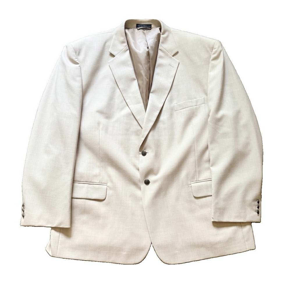 Meeting Street Blazer Sport Coat Men's Sz 54R Cream 2 Button Polyester Wool